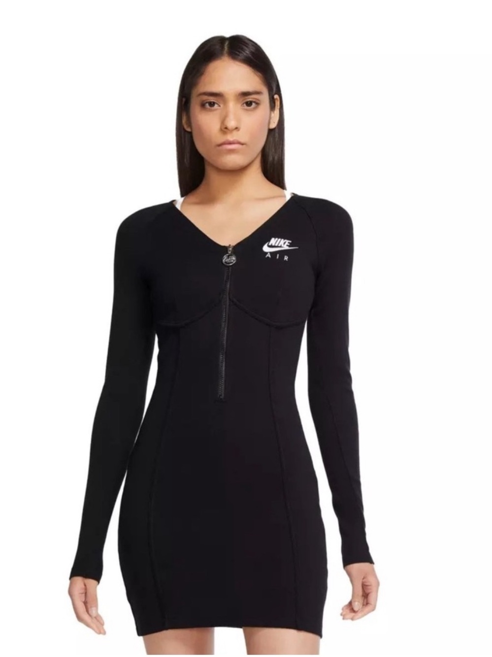 Nike Black Long Sleeve Zip-Front Bodycon Dress
